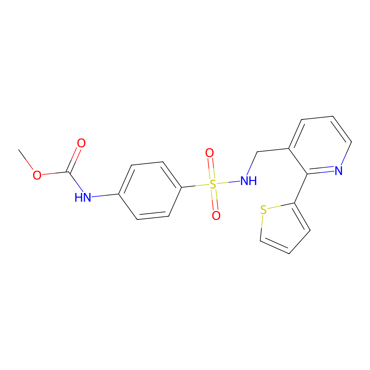 methyl (4-(N-((2-(thiophen-2-yl)pyridin-3-yl)methyl)sulfamoyl)phenyl)carbamate molecular structure, CAS 2034448-40-1