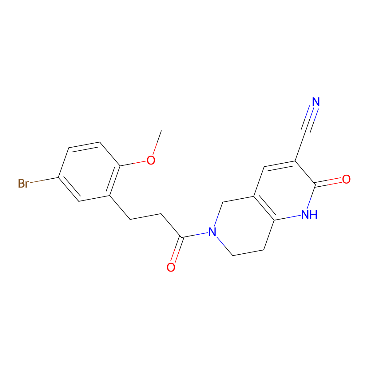 6-(3-(5-Bromo-2-methoxyphenyl)propanoyl)-2-oxo-1,2,5,6,7,8-hexahydro-1,6-naphthyridine-3-carbonitrile molecular structure, CAS 2034448-44-5