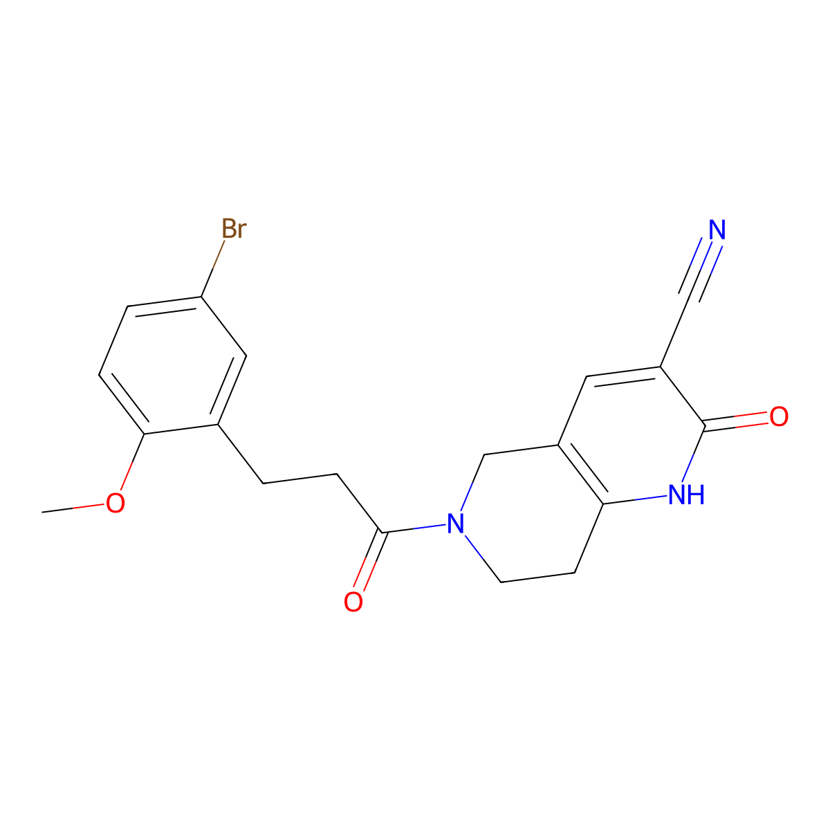 6-(3-(5-Bromo-2-methoxyphenyl)propanoyl)-2-oxo-1,2,5,6,7,8-hexahydro-1,6-naphthyridine-3-carbonitrile molecular structure, CAS 2034448-44-5