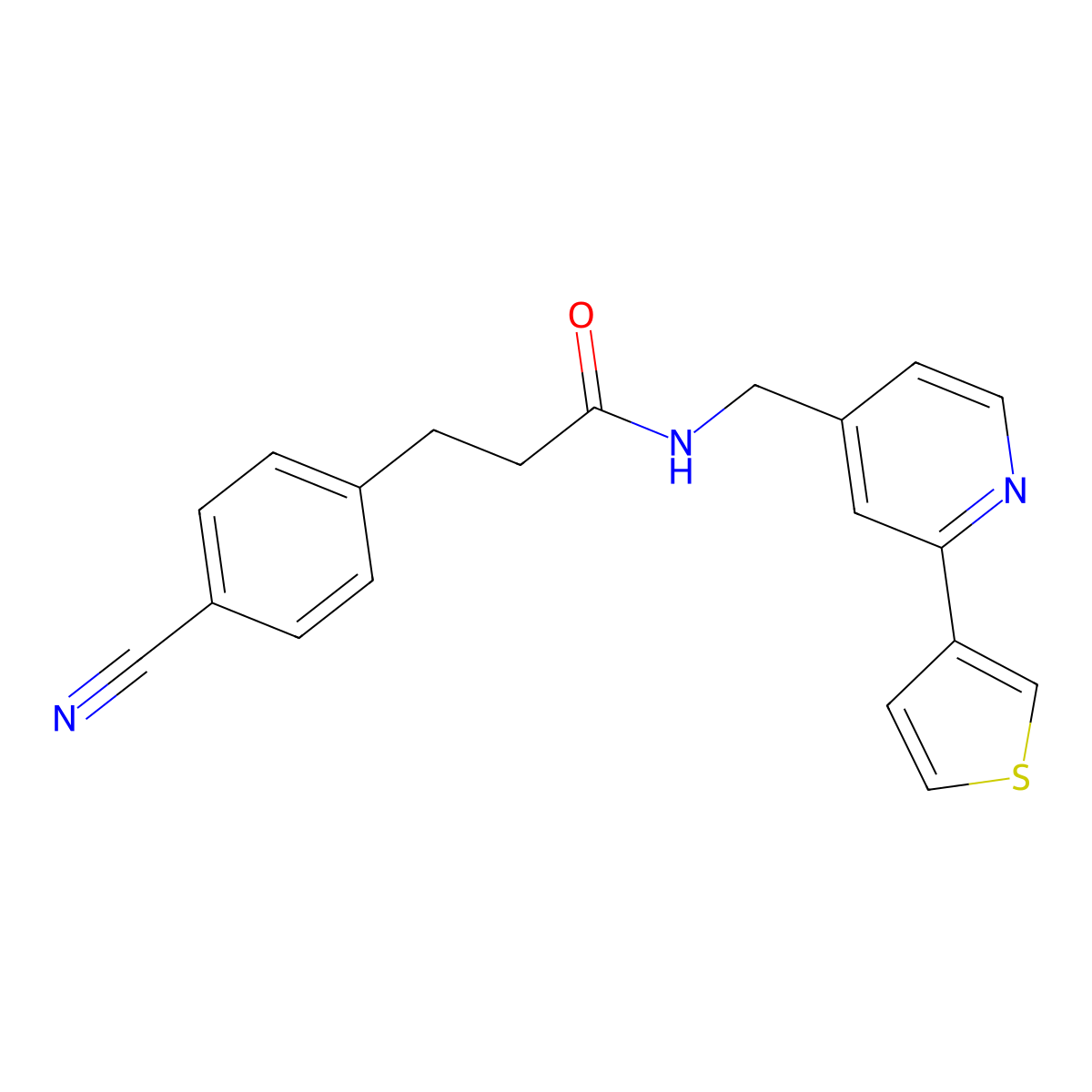 3-(4-cyanophenyl)-N-((2-(thiophen-3-yl)pyridin-4-yl)methyl)propanamide molecular structure, CAS 2034448-45-6
