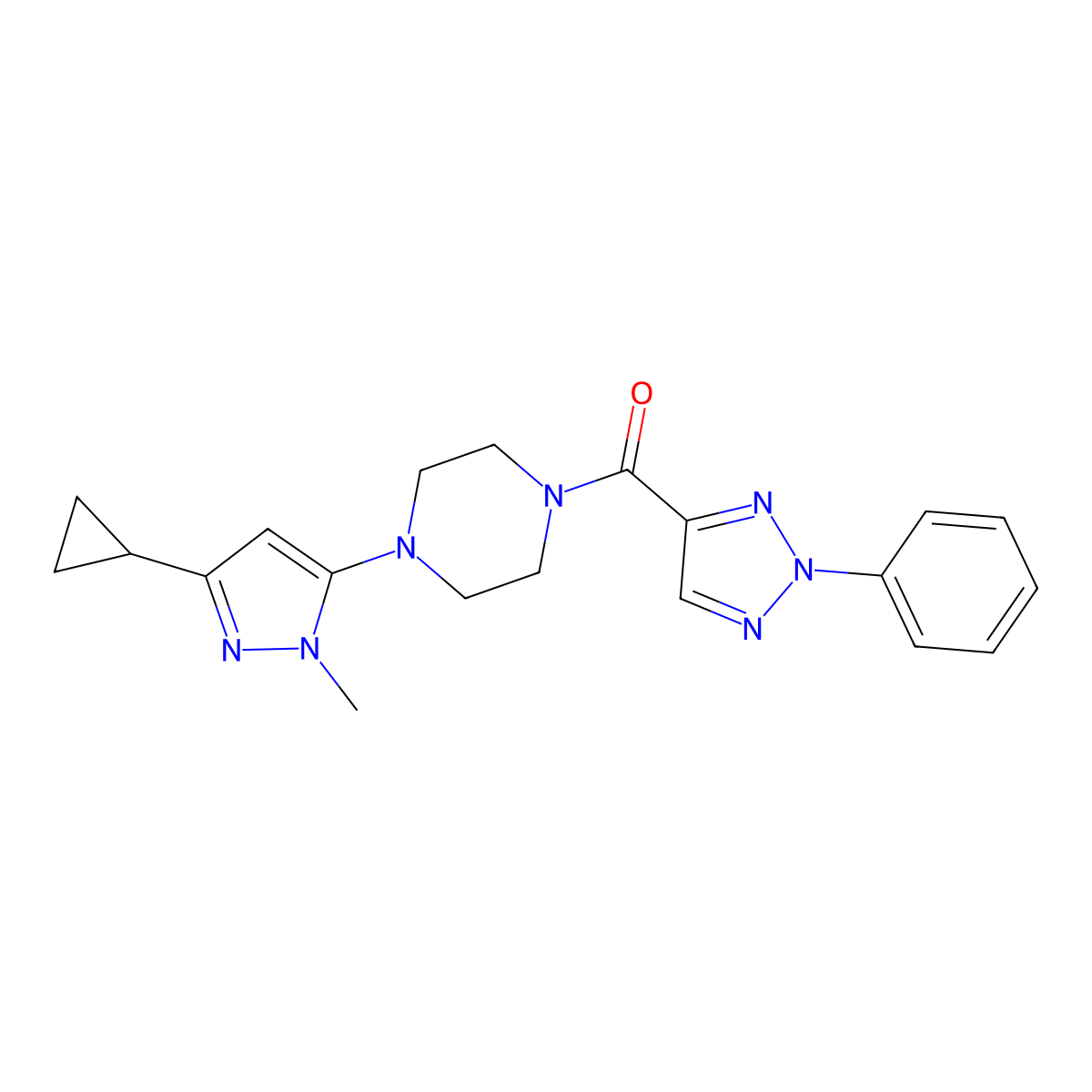 (4-(3-cyclopropyl-1-methyl-1H-pyrazol-5-yl)piperazin-1-yl)(2-phenyl-2H-1,2,3-triazol-4-yl)methanone molecular structure, CAS 2034448-49-0