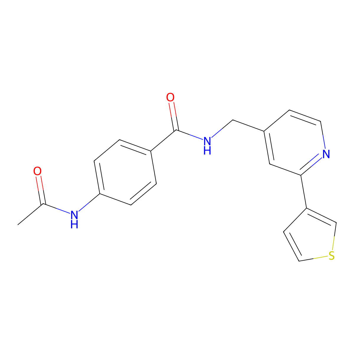 4-acetamido-N-((2-(thiophen-3-yl)pyridin-4-yl)methyl)benzamide molecular structure, CAS 2034448-50-3