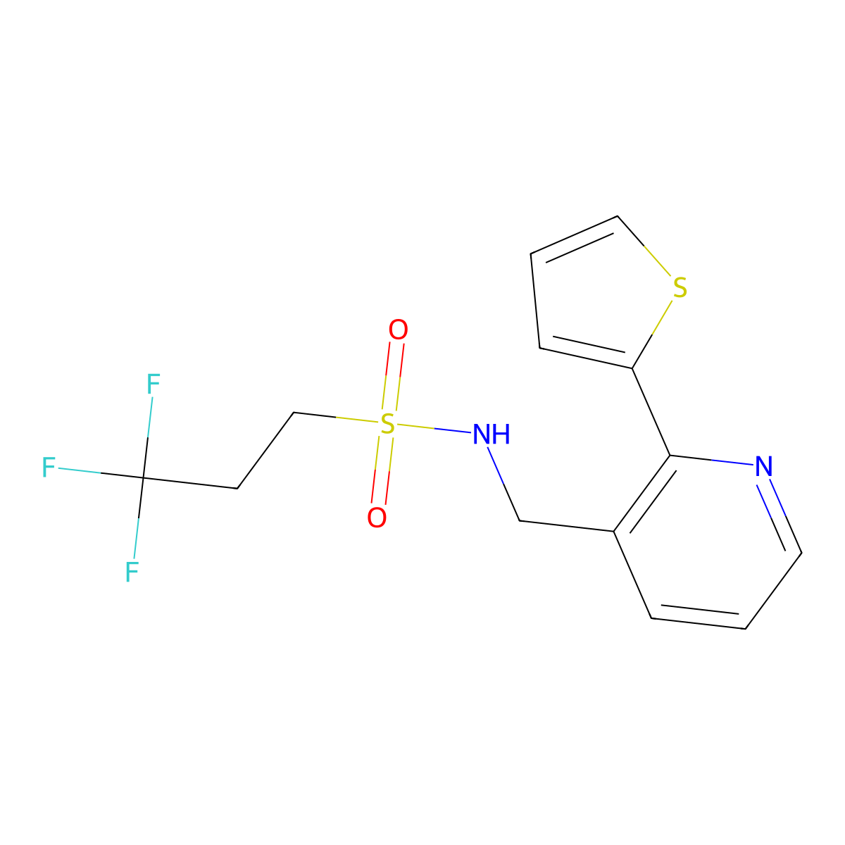3,3,3-trifluoro-N-((2-(thiophen-2-yl)pyridin-3-yl)methyl)propane-1-sulfonamide molecular structure, CAS 2034448-53-6