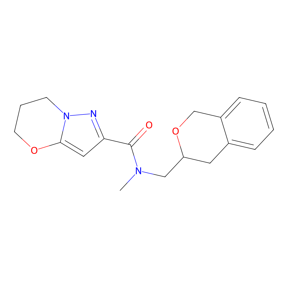 N-(isochroman-3-ylmethyl)-N-methyl-6,7-dihydro-5H-pyrazolo[5,1-b][1,3]oxazine-2-carboxamide molecular structure, CAS 2034448-56-9