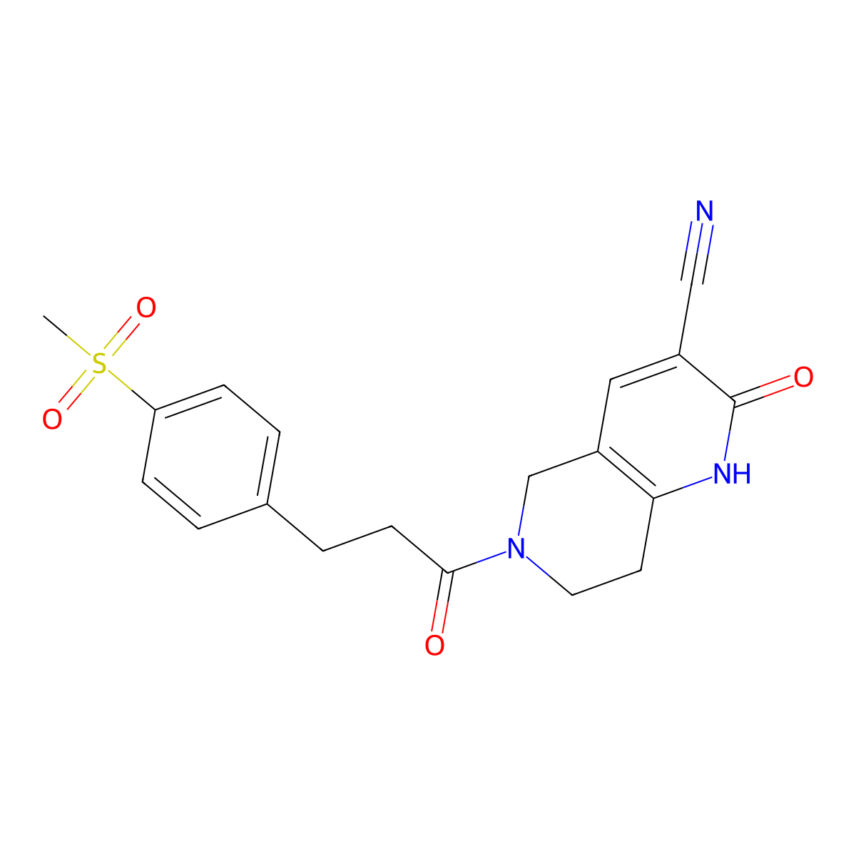 6-(3-(4-(Methylsulfonyl)phenyl)propanoyl)-2-oxo-1,2,5,6,7,8-hexahydro-1,6-naphthyridine-3-carbonitrile molecular structure, CAS 2034448-62-7