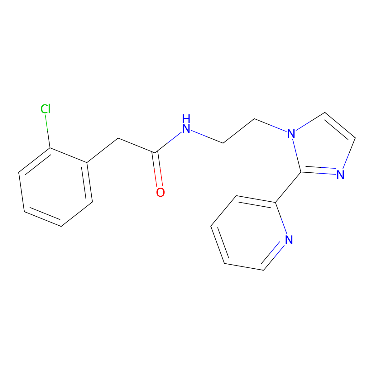 2-(2-chlorophenyl)-N-(2-(2-(pyridin-2-yl)-1H-imidazol-1-yl)ethyl)acetamide molecular structure, CAS 2034448-63-8