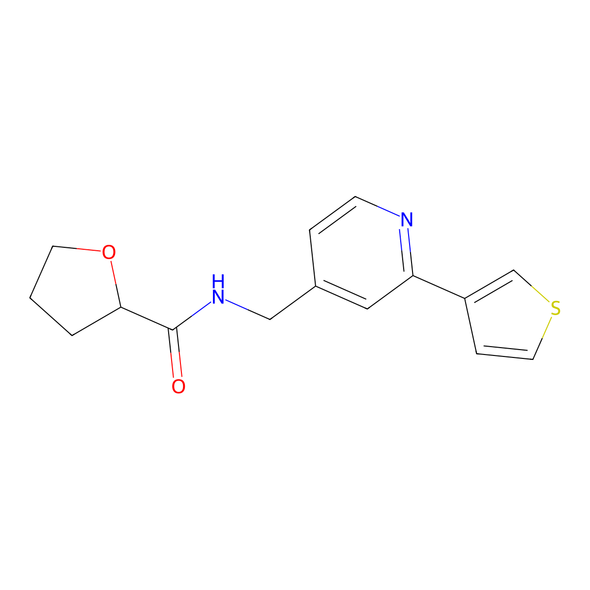 N-((2-(thiophen-3-yl)pyridin-4-yl)methyl)tetrahydrofuran-2-carboxamide molecular structure, CAS 2034448-65-0