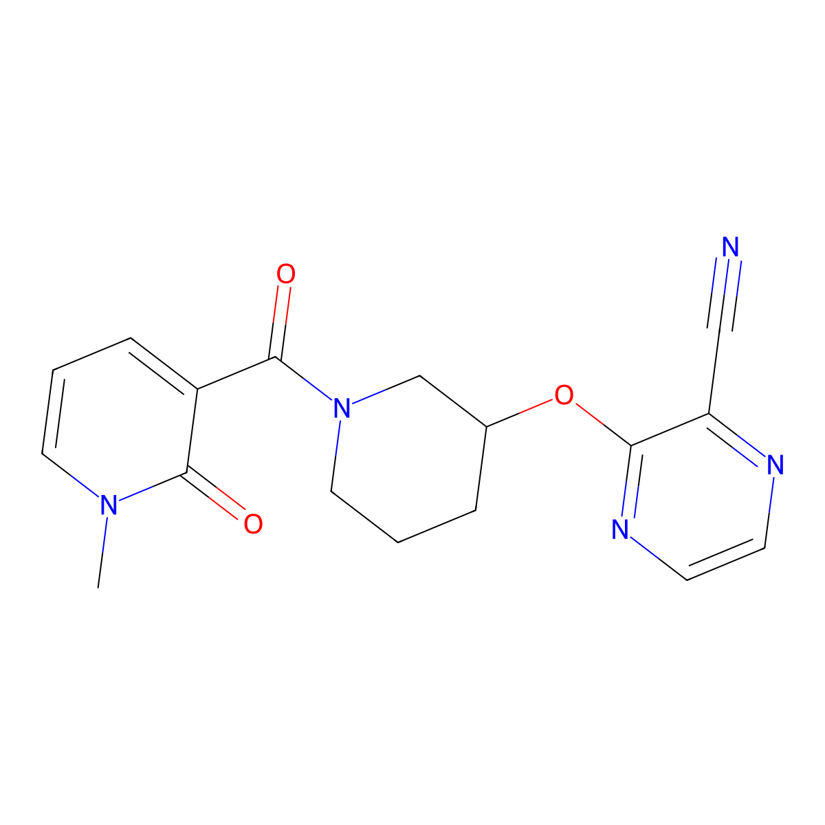 3-((1-(1-Methyl-2-oxo-1,2-dihydropyridine-3-carbonyl)piperidin-3-yl)oxy)pyrazine-2-carbonitrile molecular structure, CAS 2034448-67-2