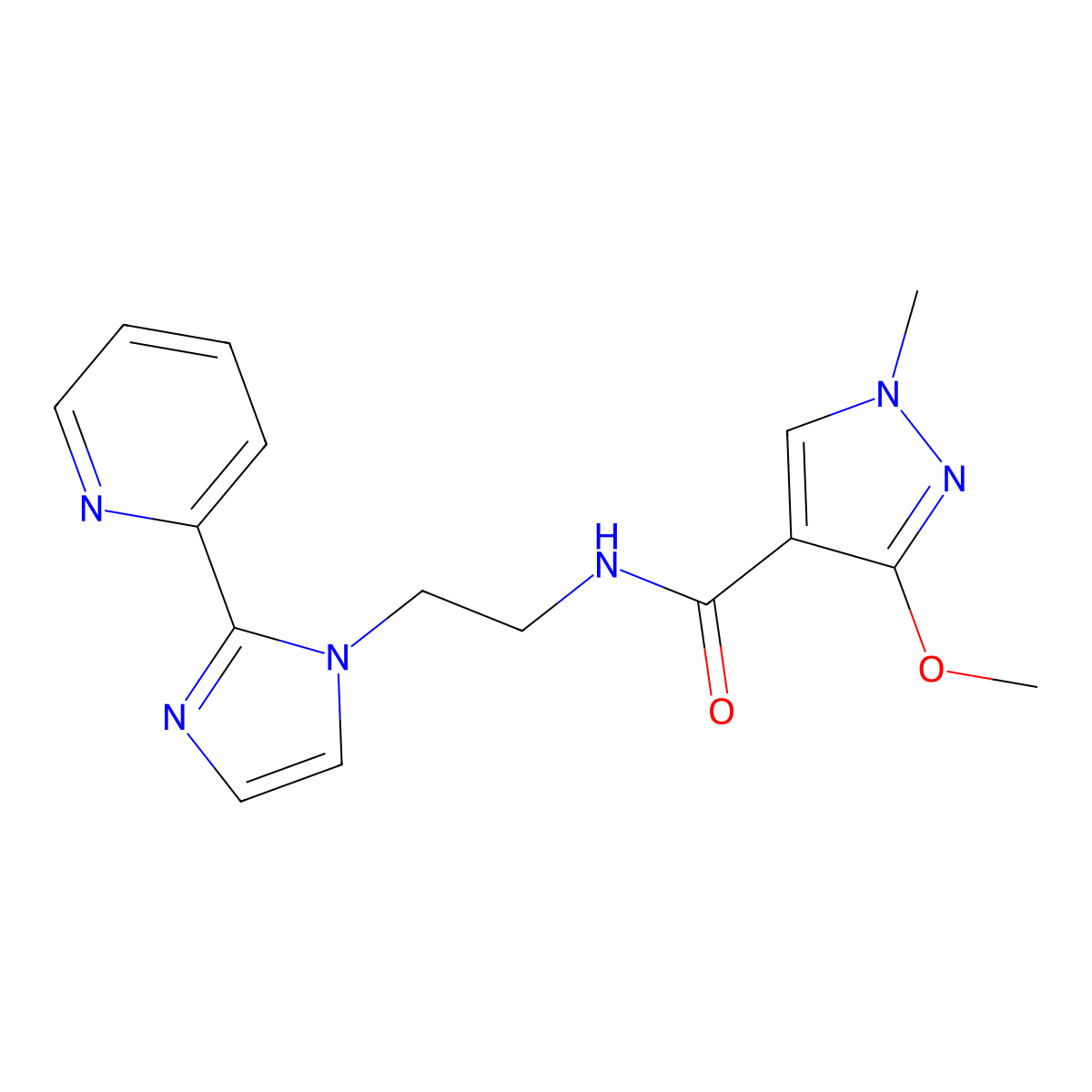 3-methoxy-1-methyl-N-(2-(2-(pyridin-2-yl)-1H-imidazol-1-yl)ethyl)-1H-pyrazole-4-carboxamide molecular structure, CAS 2034448-68-3