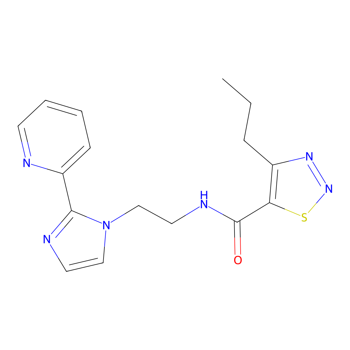 4-propyl-N-(2-(2-(pyridin-2-yl)-1H-imidazol-1-yl)ethyl)-1,2,3-thiadiazole-5-carboxamide molecular structure, CAS 2034448-72-9