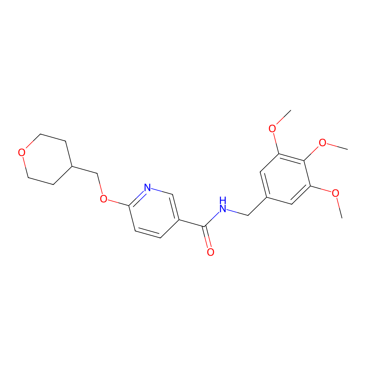 6-((tetrahydro-2H-pyran-4-yl)methoxy)-N-(3,4,5-trimethoxybenzyl)nicotinamide molecular structure, CAS 2034448-75-2
