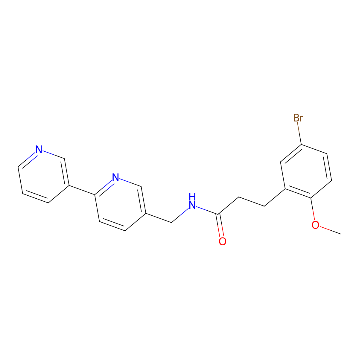 N-({[2,3'-bipyridine]-5-yl}methyl)-3-(5-bromo-2-methoxyphenyl)propanamide molecular structure, CAS 2034448-81-0