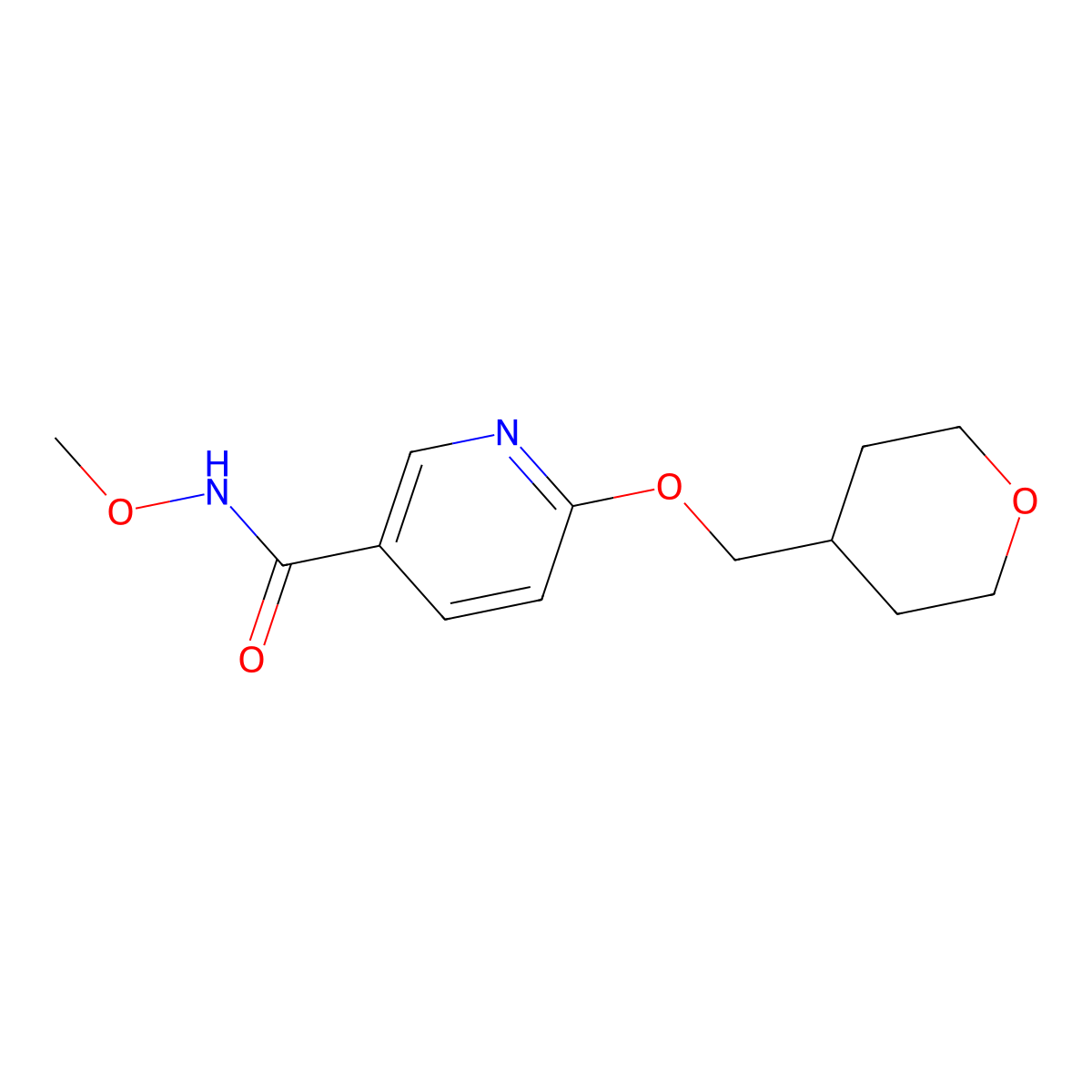 N-methoxy-6-((tetrahydro-2H-pyran-4-yl)methoxy)nicotinamide molecular structure, CAS 2034448-83-2
