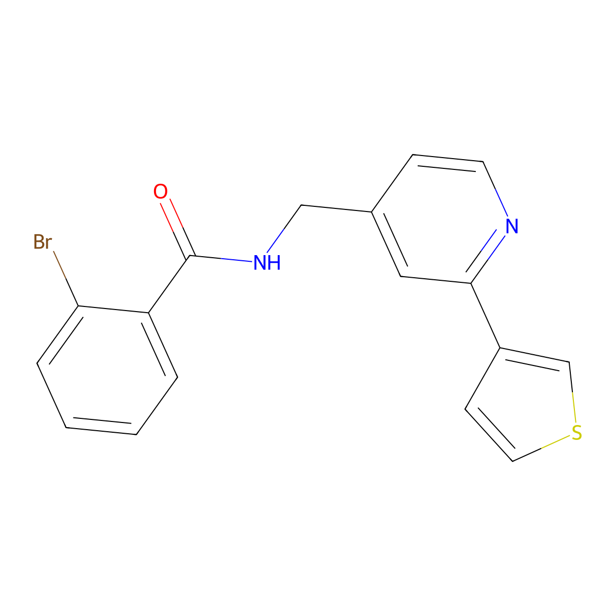 2-bromo-N-((2-(thiophen-3-yl)pyridin-4-yl)methyl)benzamide molecular structure, CAS 2034448-85-4