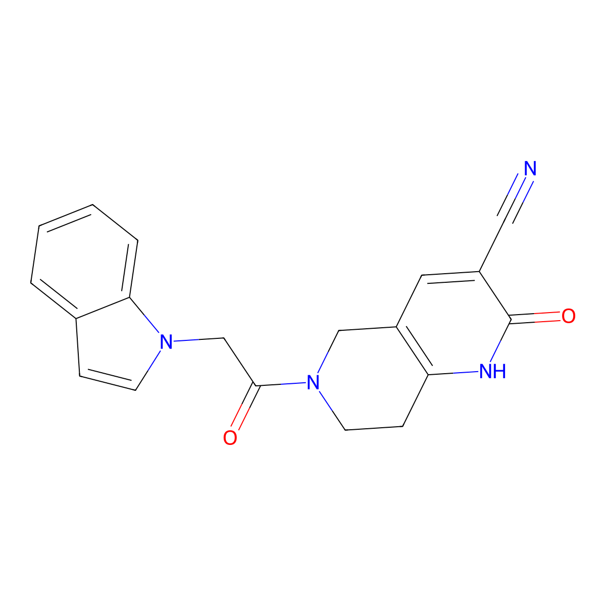6-(2-(1H-indol-1-yl)acetyl)-2-oxo-1,2,5,6,7,8-hexahydro-1,6-naphthyridine-3-carbonitrile molecular structure, CAS 2034448-87-6