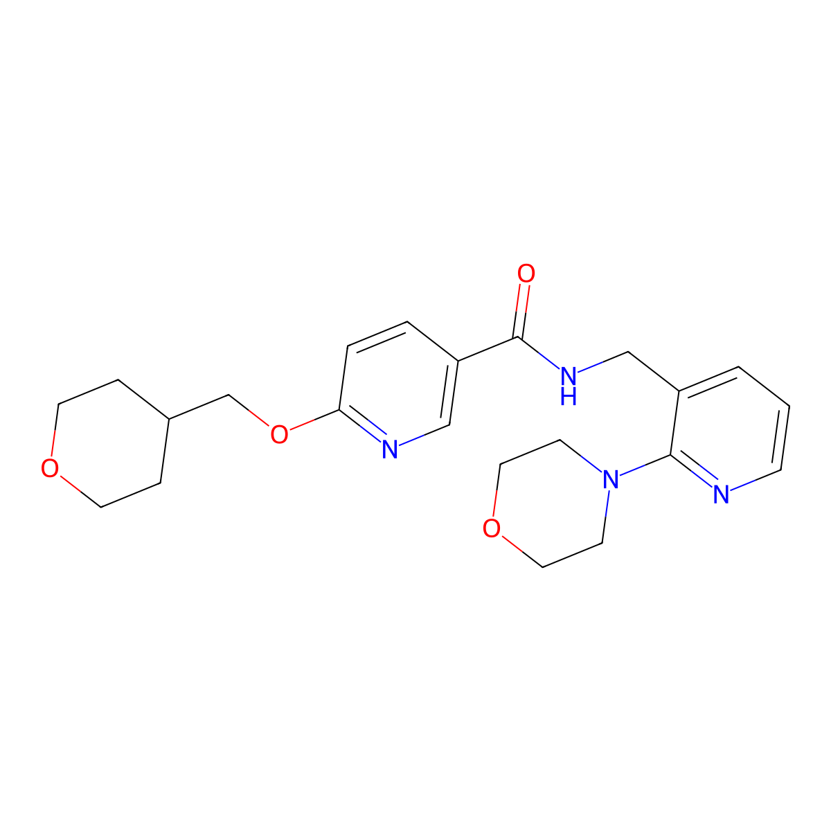 N-((2-morpholinopyridin-3-yl)methyl)-6-((tetrahydro-2H-pyran-4-yl)methoxy)nicotinamide molecular structure, CAS 2034448-89-8