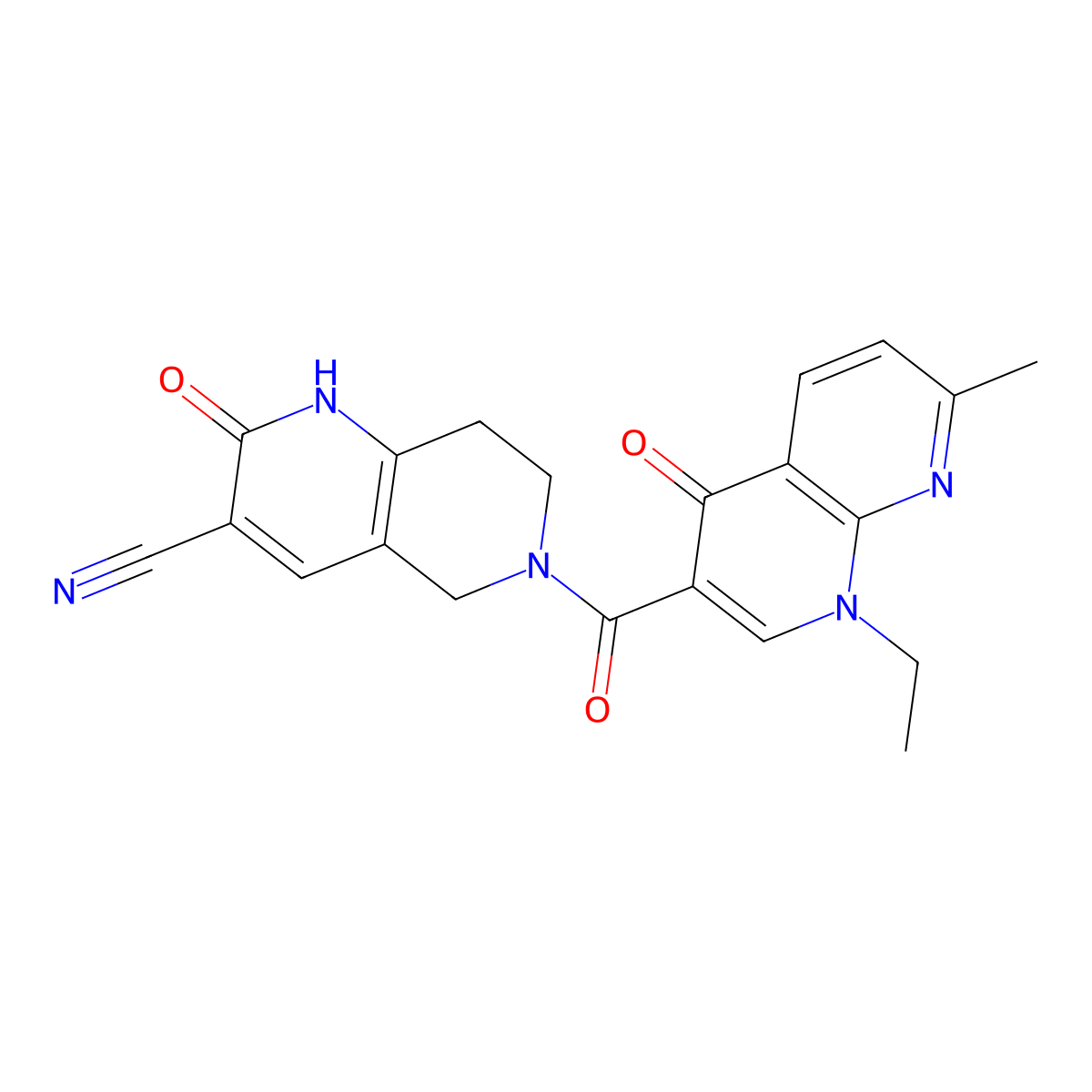 6-(1-Ethyl-7-methyl-4-oxo-1,4-dihydro-1,8-naphthyridine-3-carbonyl)-2-oxo-1,2,5,6,7,8-hexahydro-1,6-naphthyridine-3-carbonitrile molecular structure, CAS 2034448-94-5