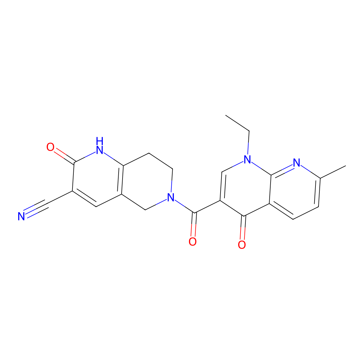 6-(1-Ethyl-7-methyl-4-oxo-1,4-dihydro-1,8-naphthyridine-3-carbonyl)-2-oxo-1,2,5,6,7,8-hexahydro-1,6-naphthyridine-3-carbonitrile molecular structure, CAS 2034448-94-5