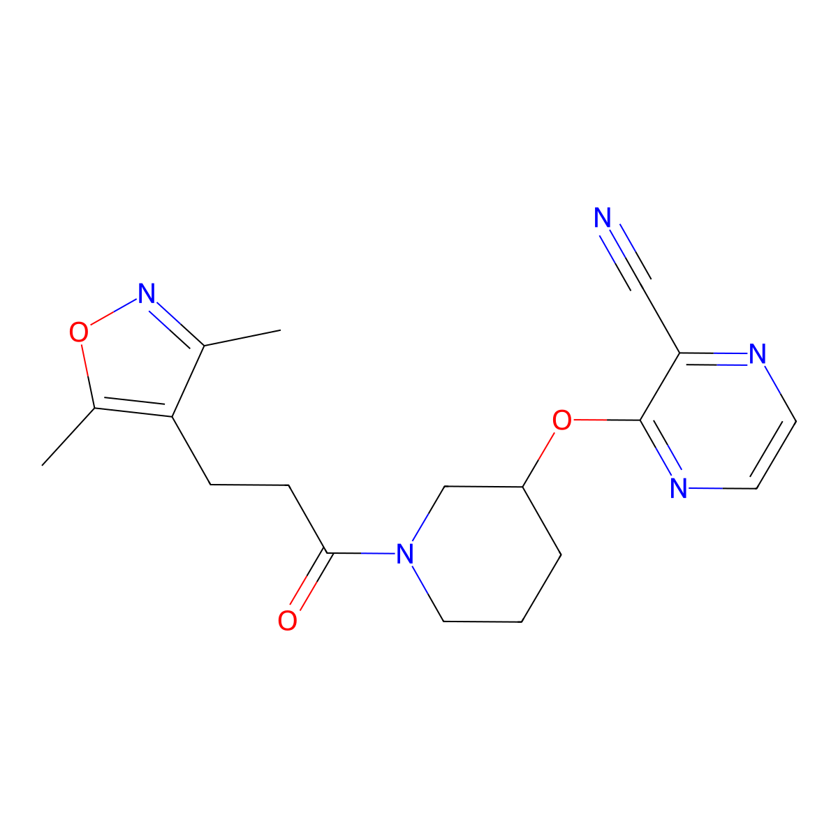 3-((1-(3-(3,5-Dimethylisoxazol-4-yl)propanoyl)piperidin-3-yl)oxy)pyrazine-2-carbonitrile molecular structure, CAS 2034449-00-6