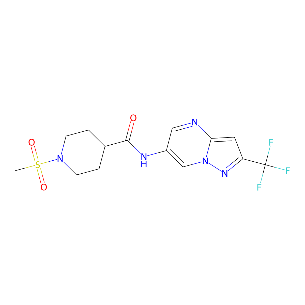 1-(methylsulfonyl)-N-(2-(trifluoromethyl)pyrazolo[1,5-a]pyrimidin-6-yl)piperidine-4-carboxamide molecular structure, CAS 2034449-01-7