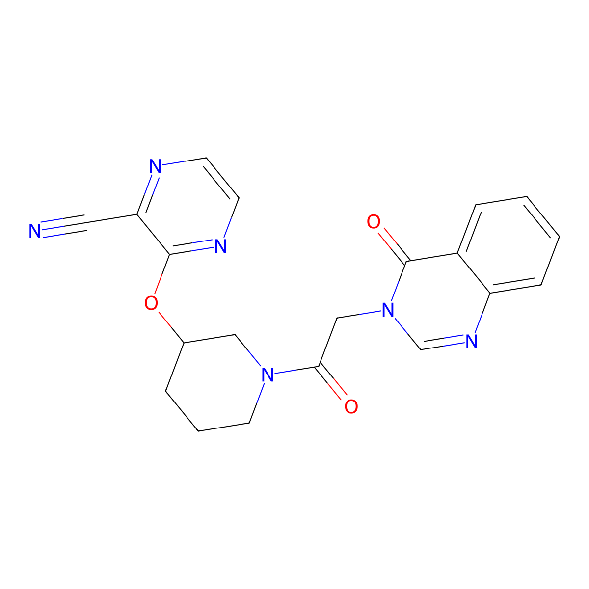 3-((1-(2-(4-oxoquinazolin-3(4H)-yl)acetyl)piperidin-3-yl)oxy)pyrazine-2-carbonitrile molecular structure, CAS 2034449-07-3