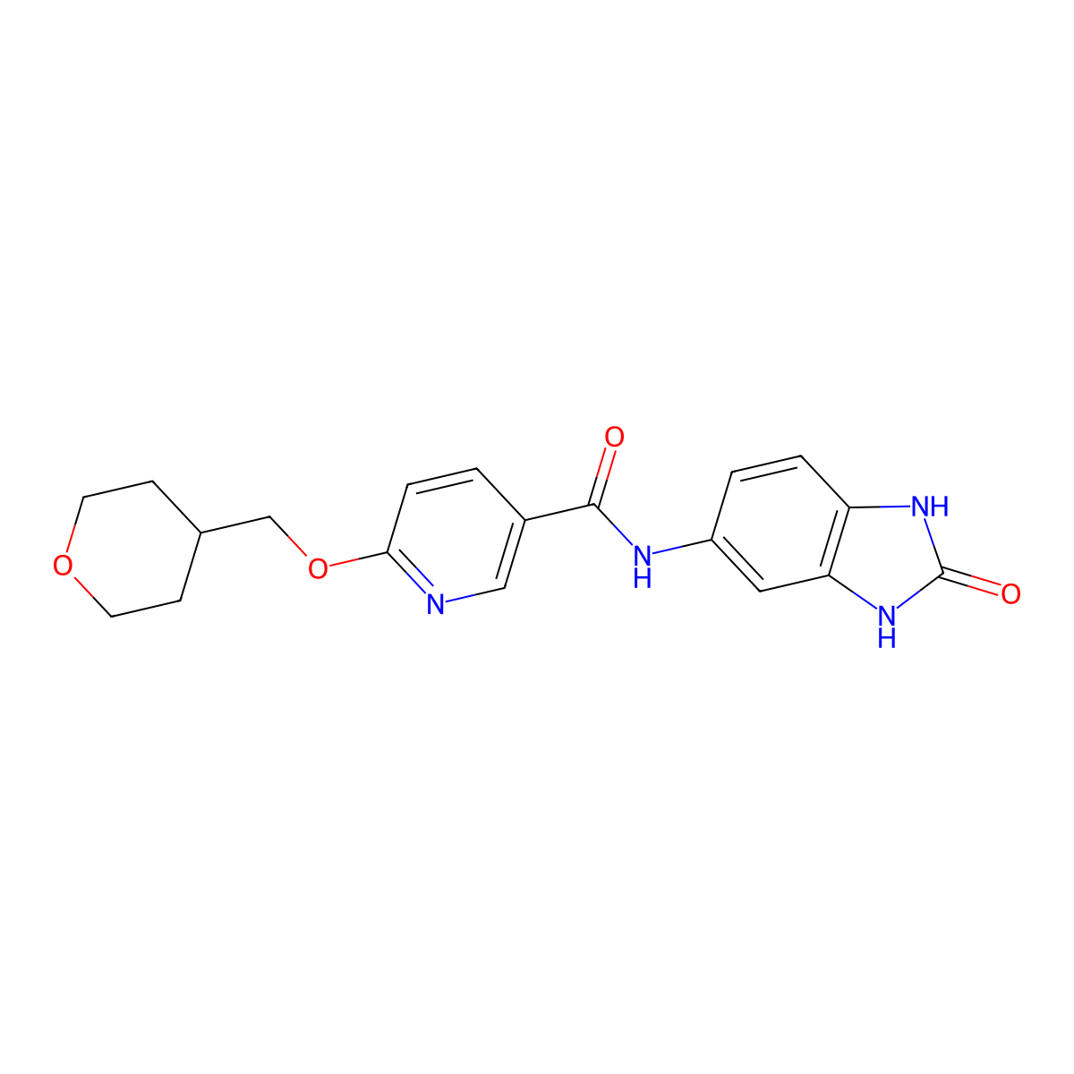 N-(2-oxo-2,3-dihydro-1H-benzo[d]imidazol-5-yl)-6-((tetrahydro-2H-pyran-4-yl)methoxy)nicotinamide molecular structure, CAS 2034449-11-9