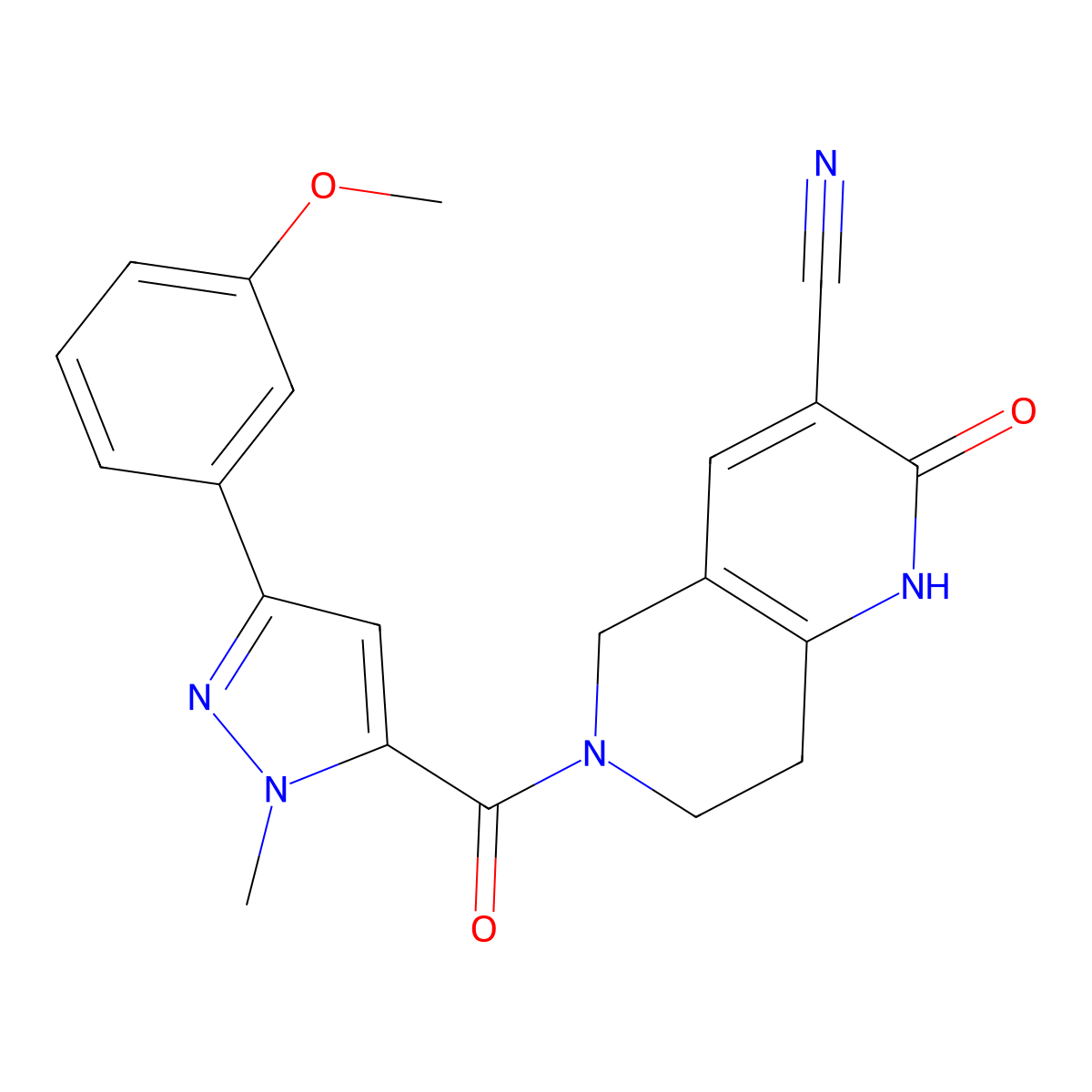 6-(3-(3-methoxyphenyl)-1-methyl-1H-pyrazole-5-carbonyl)-2-oxo-1,2,5,6,7,8-hexahydro-1,6-naphthyridine-3-carbonitrile molecular structure, CAS 2034449-15-3