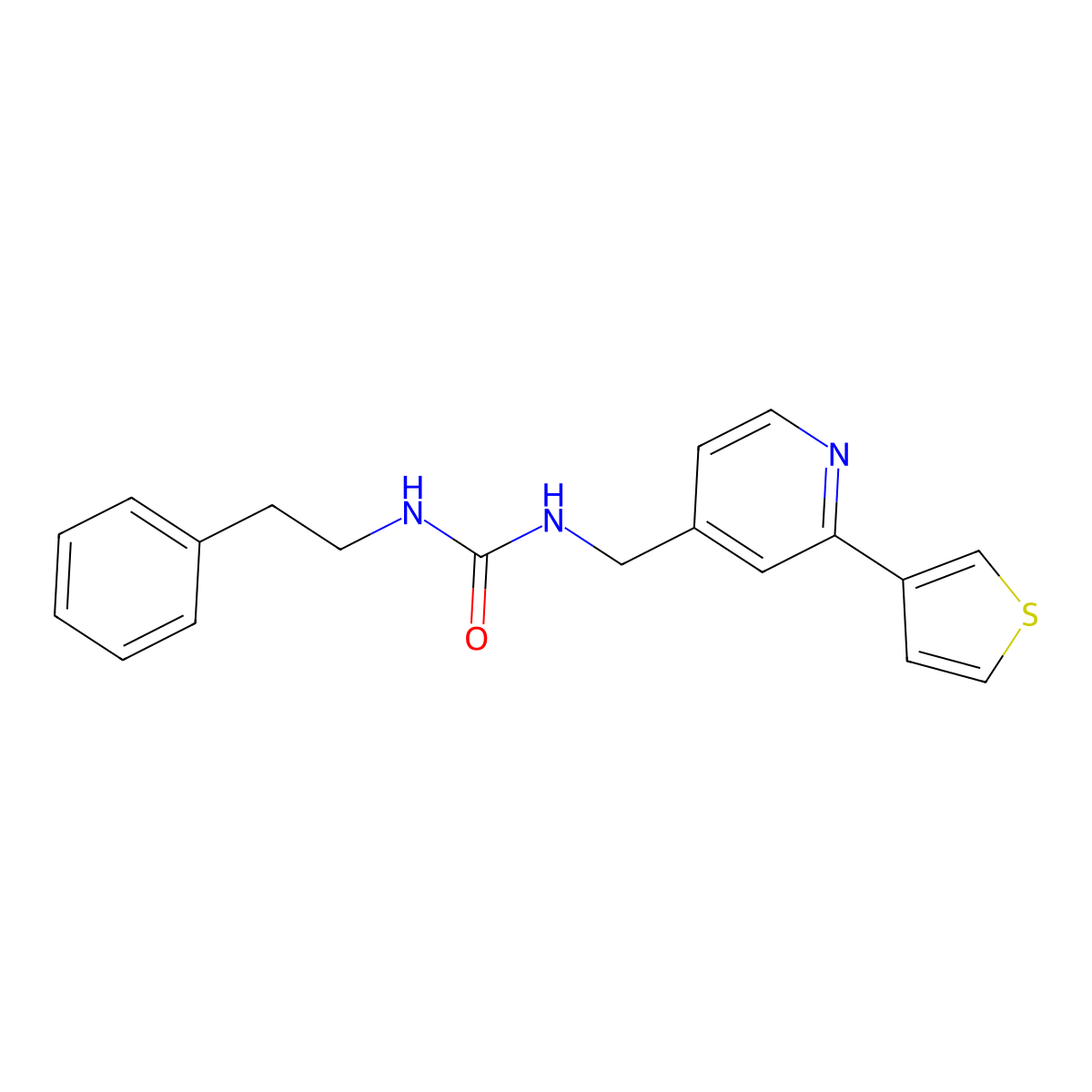 1-Phenethyl-3-((2-(thiophen-3-yl)pyridin-4-yl)methyl)urea molecular structure, CAS 2034449-16-4