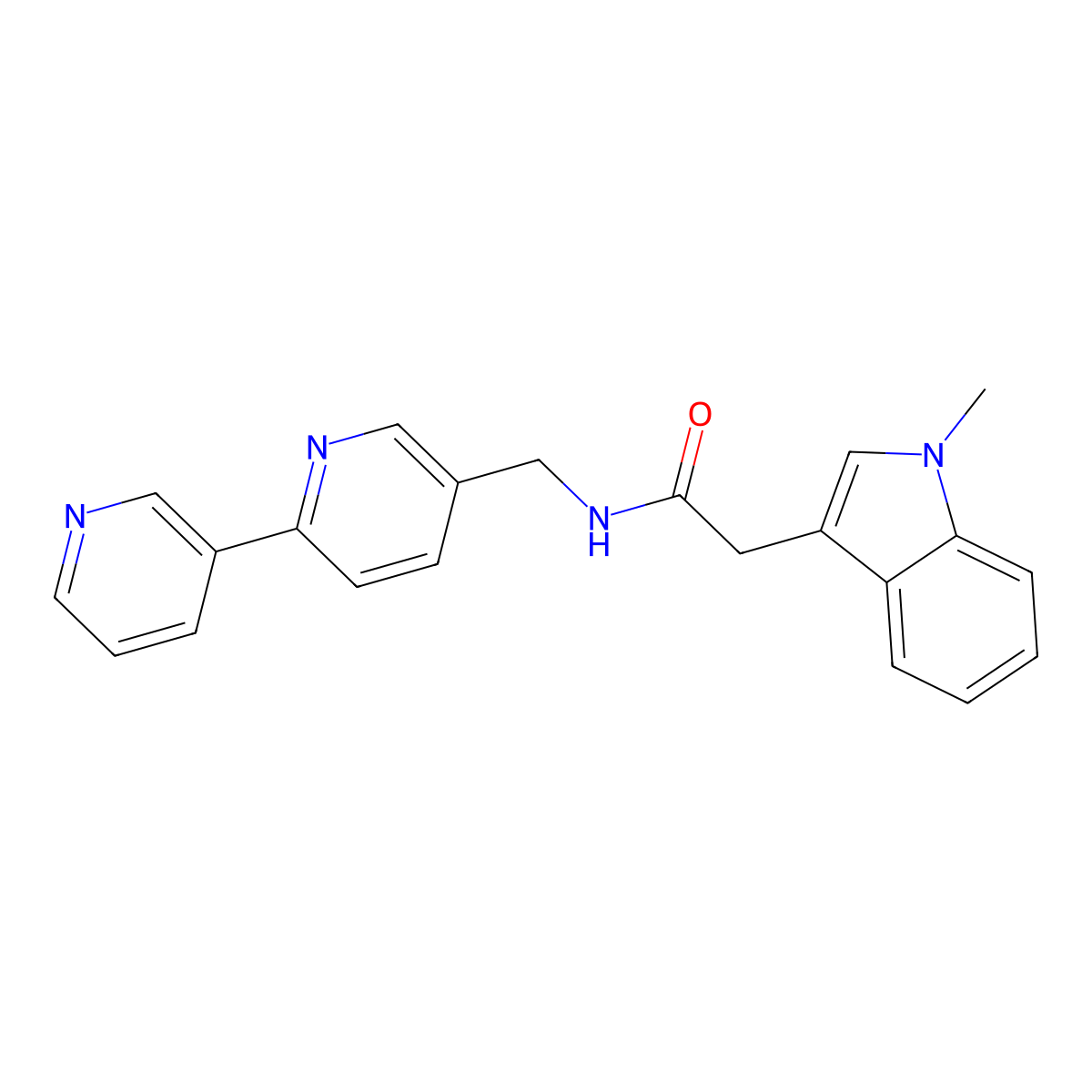 N-([2,3'-bipyridin]-5-ylmethyl)-2-(1-methyl-1H-indol-3-yl)acetamide molecular structure, CAS 2034449-21-1