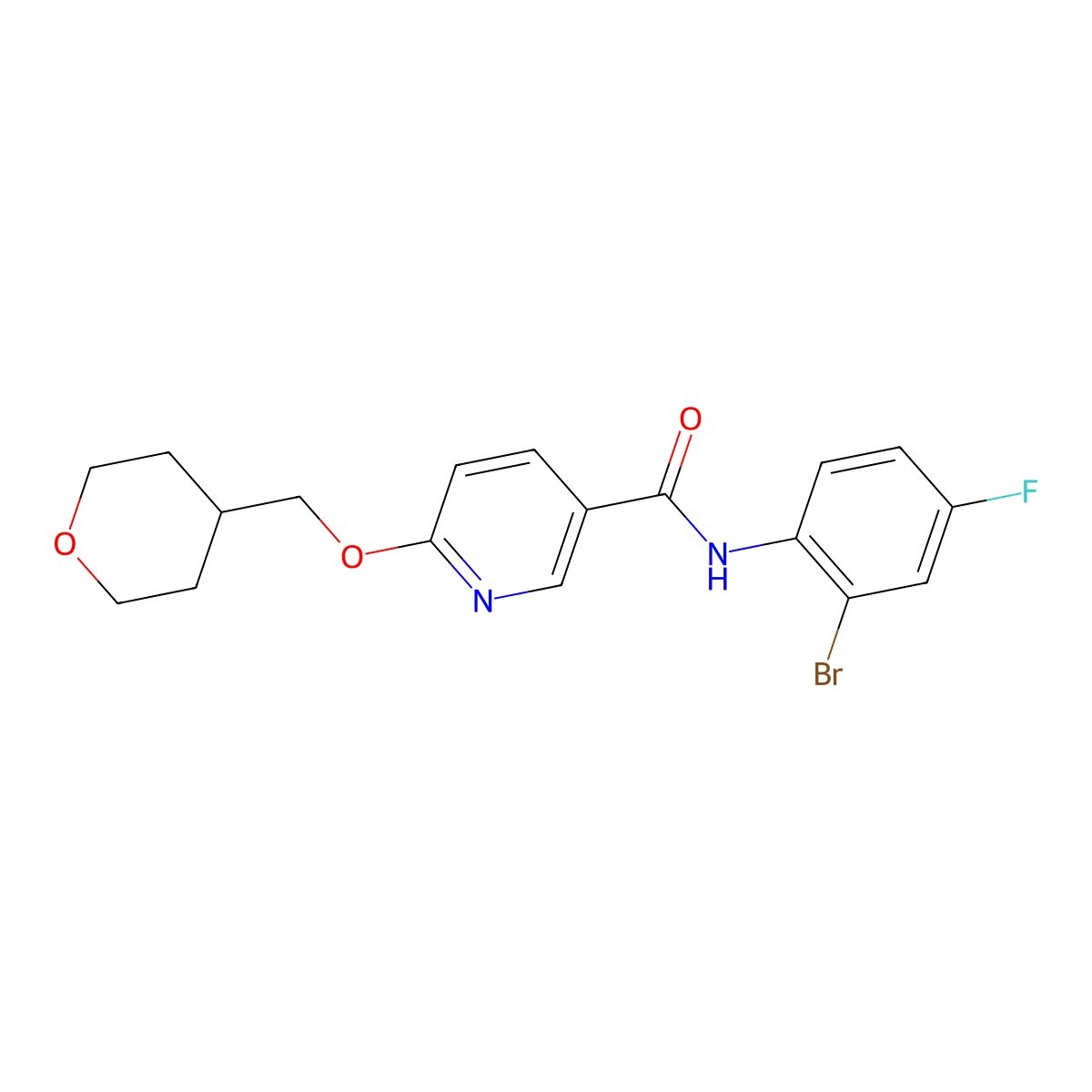 N-(2-bromo-4-fluorophenyl)-6-((tetrahydro-2H-pyran-4-yl)methoxy)nicotinamide molecular structure, CAS 2034449-31-3