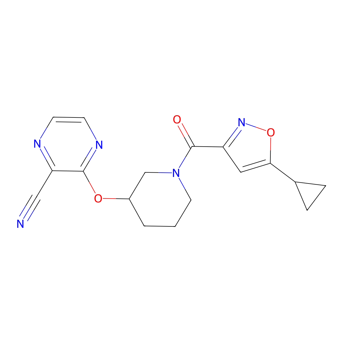 3-((1-(5-Cyclopropylisoxazole-3-carbonyl)piperidin-3-yl)oxy)pyrazine-2-carbonitrile molecular structure, CAS 2034449-33-5
