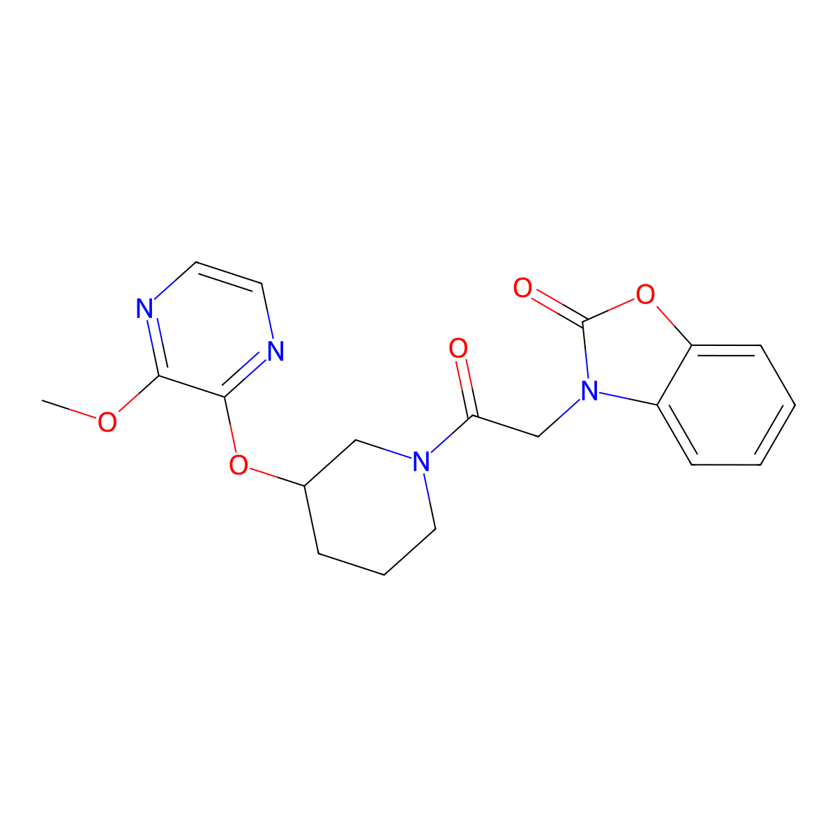 3-(2-(3-((3-methoxypyrazin-2-yl)oxy)piperidin-1-yl)-2-oxoethyl)benzo[d]oxazol-2(3H)-one molecular structure, CAS 2034449-42-6