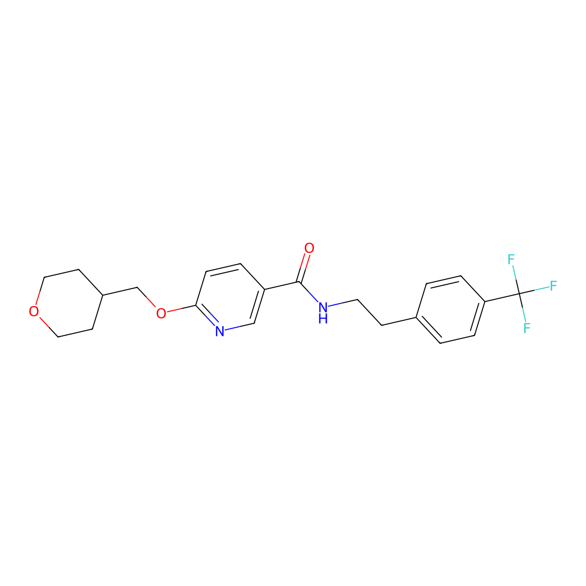 6-((tetrahydro-2H-pyran-4-yl)methoxy)-N-(4-(trifluoromethyl)phenethyl)nicotinamide molecular structure, CAS 2034449-43-7