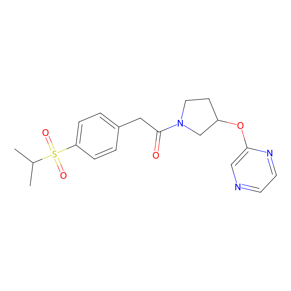 2-(4-(Isopropylsulfonyl)phenyl)-1-(3-(pyrazin-2-yloxy)pyrrolidin-1-yl)ethanone molecular structure, CAS 2034449-47-1