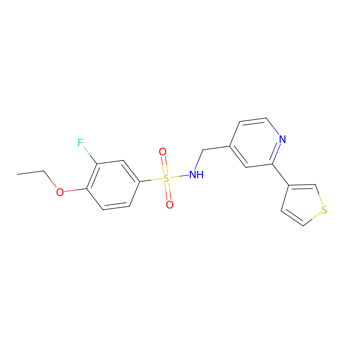 4-ethoxy-3-fluoro-N-((2-(thiophen-3-yl)pyridin-4-yl)methyl)benzenesulfonamide molecular structure, CAS 2034449-48-2