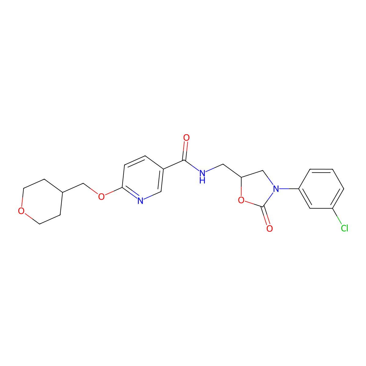 N-((3-(3-chlorophenyl)-2-oxooxazolidin-5-yl)methyl)-6-((tetrahydro-2H-pyran-4-yl)methoxy)nicotinamide molecular structure, CAS 2034449-49-3