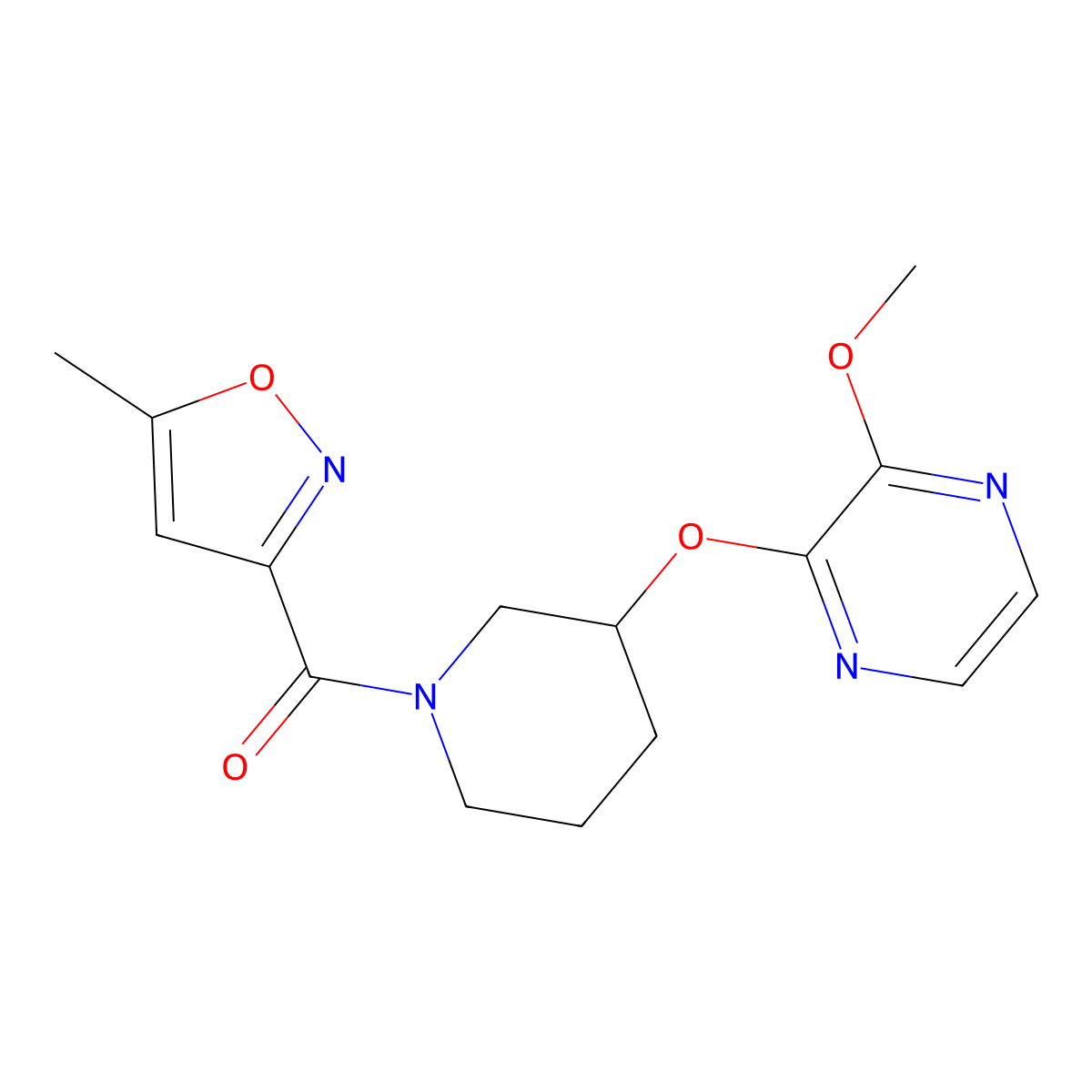 (3-((3-Methoxypyrazin-2-yl)oxy)piperidin-1-yl)(5-methylisoxazol-3-yl)methanone molecular structure, CAS 2034449-51-7