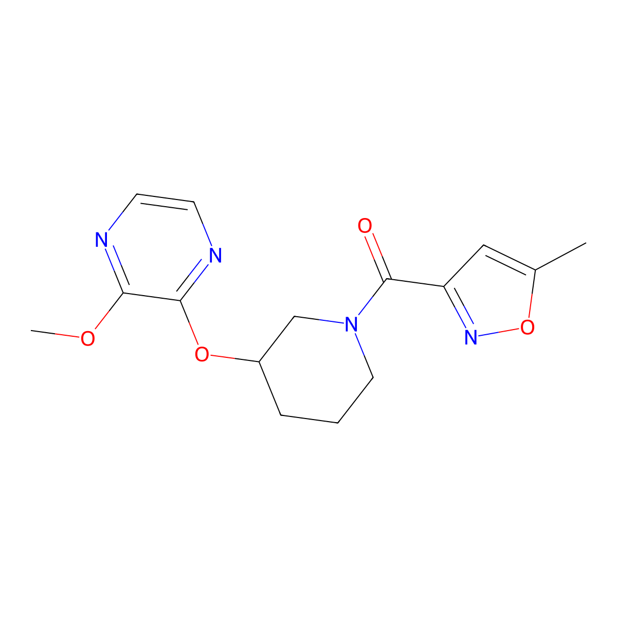(3-((3-Methoxypyrazin-2-yl)oxy)piperidin-1-yl)(5-methylisoxazol-3-yl)methanone molecular structure, CAS 2034449-51-7