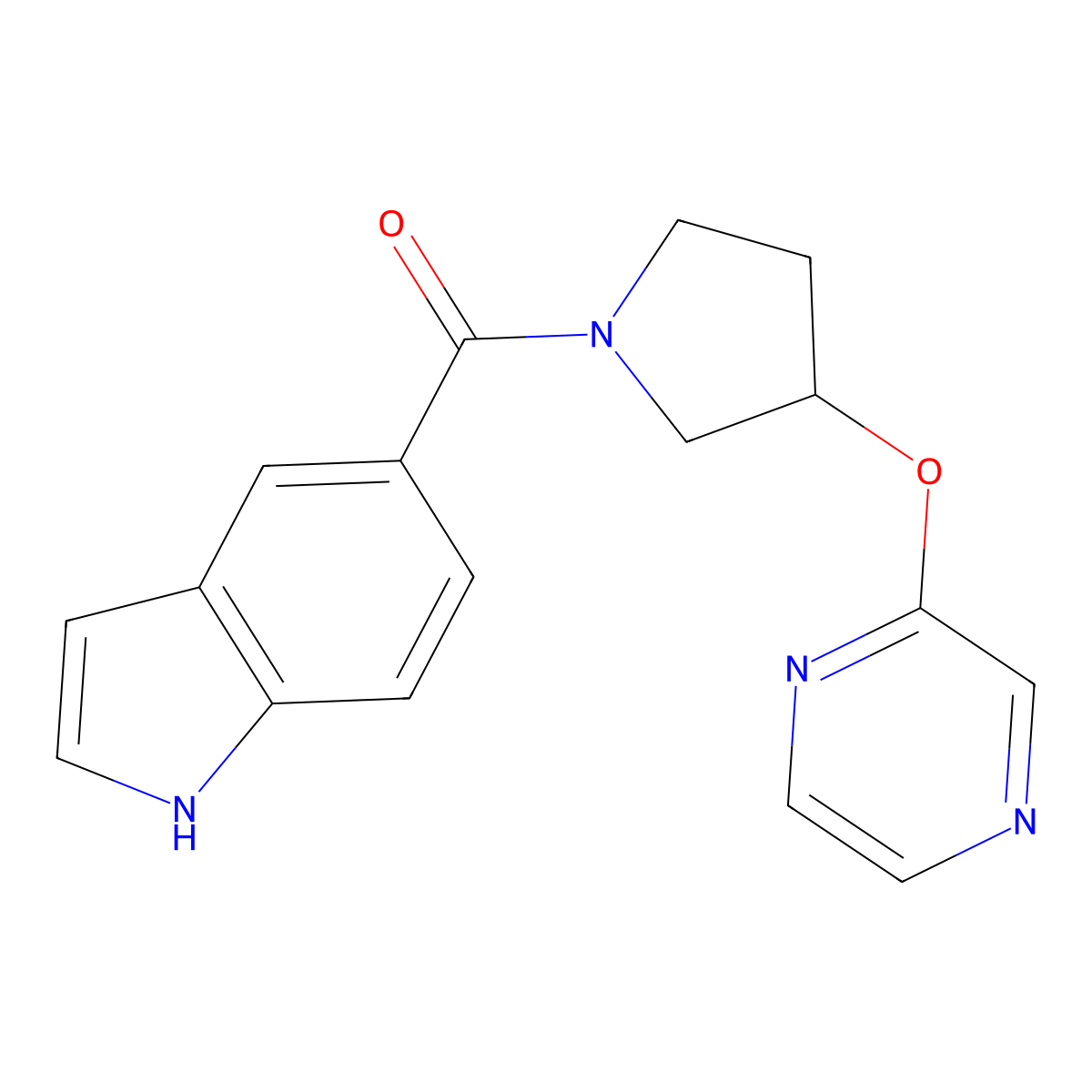 (1H-indol-5-yl)(3-(pyrazin-2-yloxy)pyrrolidin-1-yl)methanone molecular structure, CAS 2034449-54-0