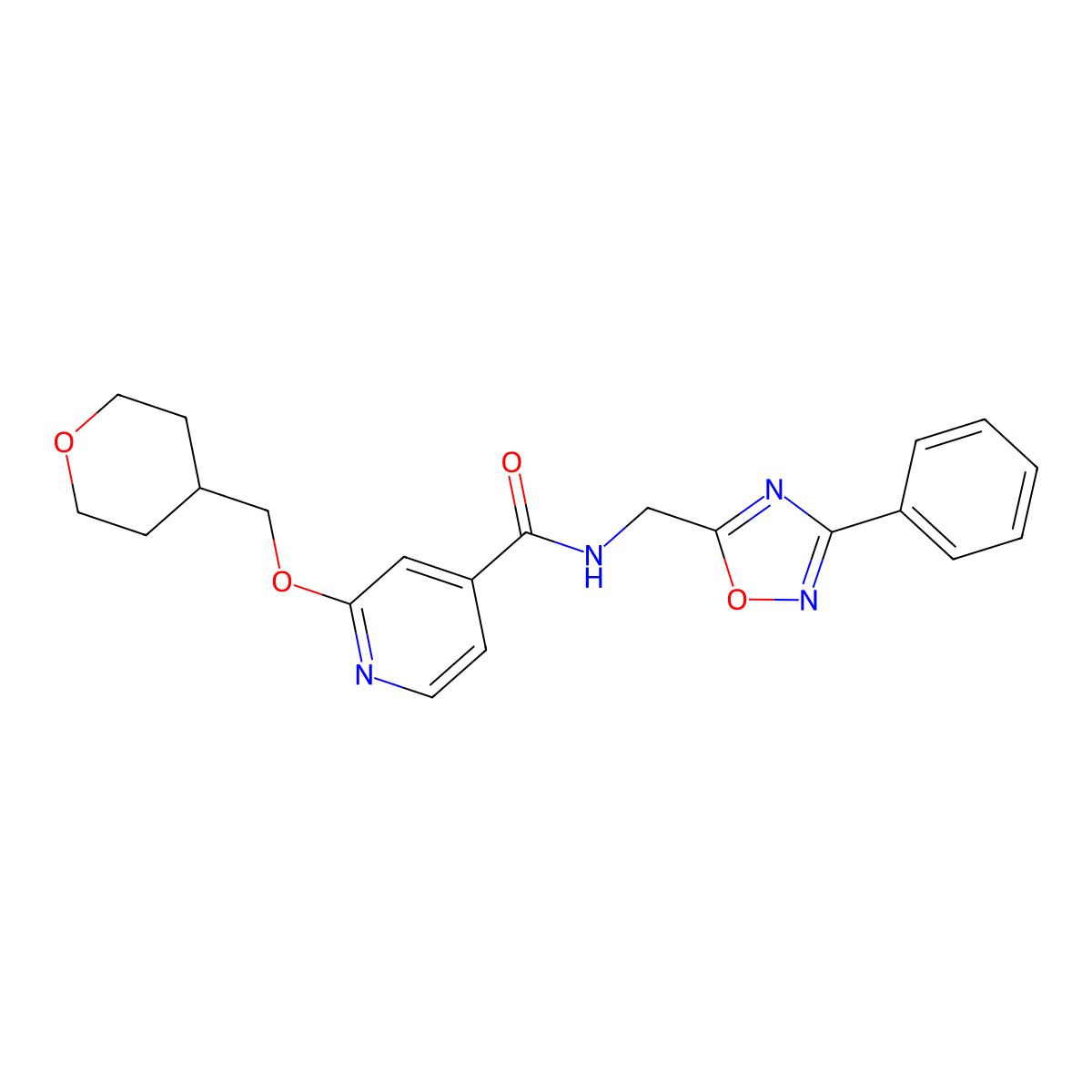 N-((3-phenyl-1,2,4-oxadiazol-5-yl)methyl)-2-((tetrahydro-2H-pyran-4-yl)methoxy)isonicotinamide molecular structure, CAS 2034449-56-2