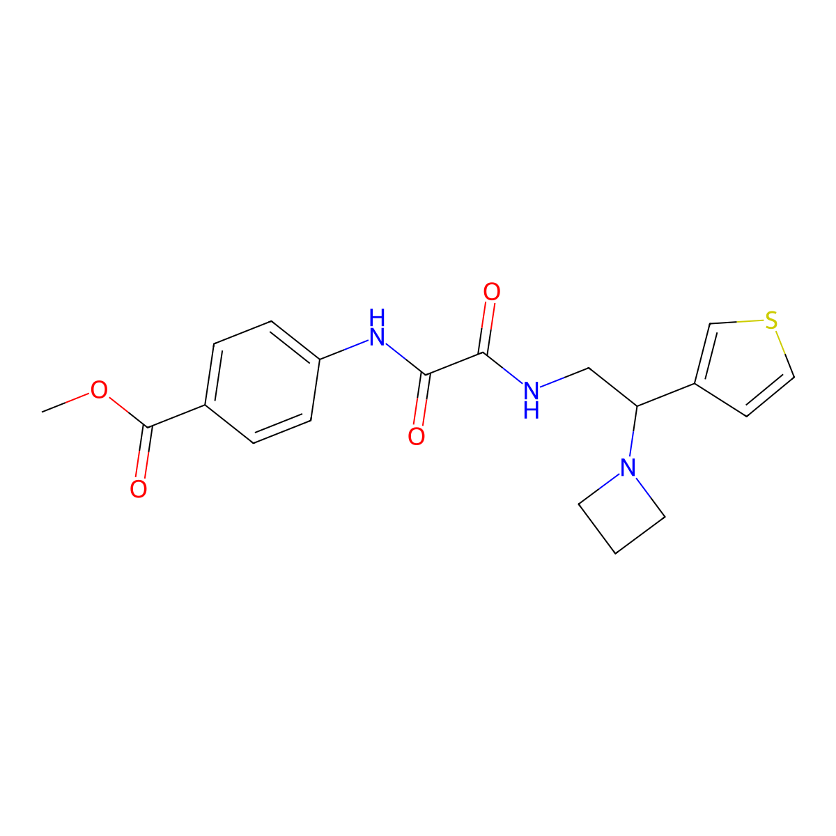 Methyl 4-(2-((2-(azetidin-1-yl)-2-(thiophen-3-yl)ethyl)amino)-2-oxoacetamido)benzoate molecular structure, CAS 2034449-61-9