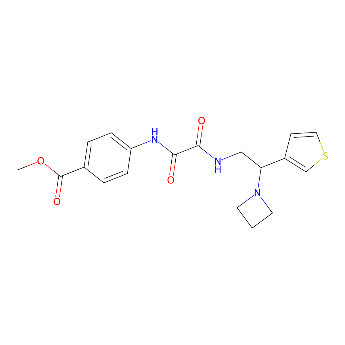 Methyl 4-(2-((2-(azetidin-1-yl)-2-(thiophen-3-yl)ethyl)amino)-2-oxoacetamido)benzoate molecular structure, CAS 2034449-61-9