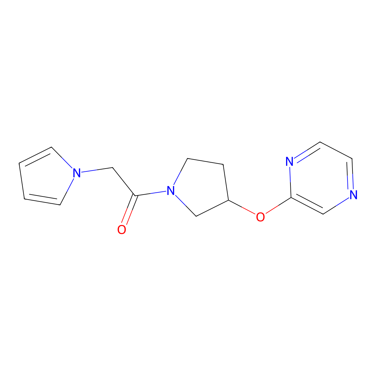 1-(3-(pyrazin-2-yloxy)pyrrolidin-1-yl)-2-(1H-pyrrol-1-yl)ethanone molecular structure, CAS 2034449-62-0