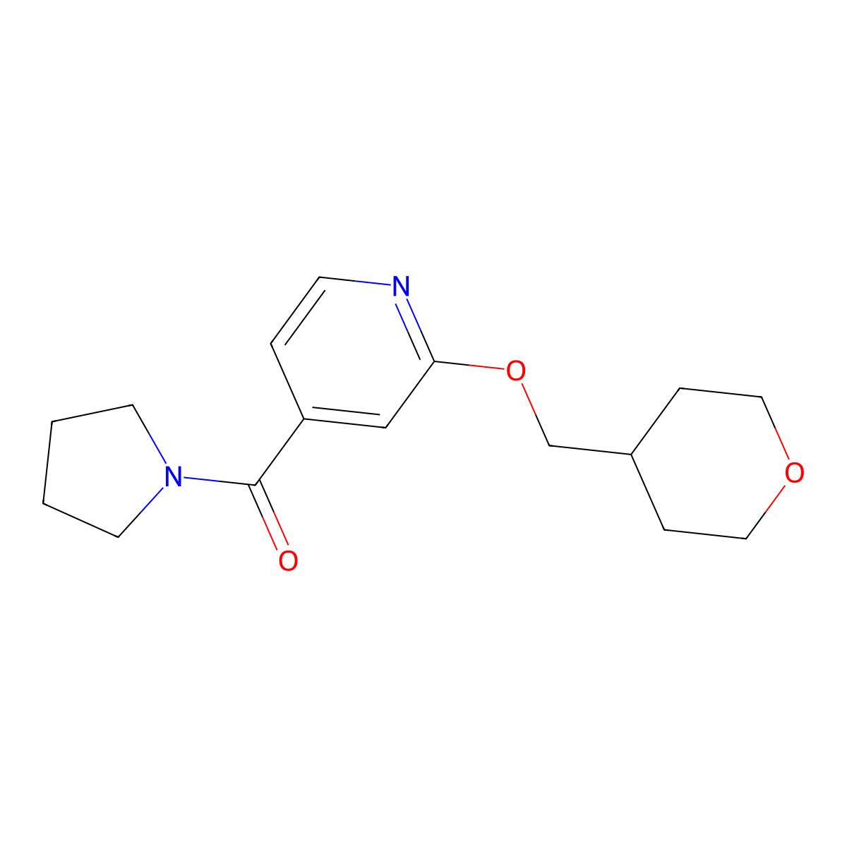 pyrrolidin-1-yl(2-((tetrahydro-2H-pyran-4-yl)methoxy)pyridin-4-yl)methanone molecular structure, CAS 2034449-70-0