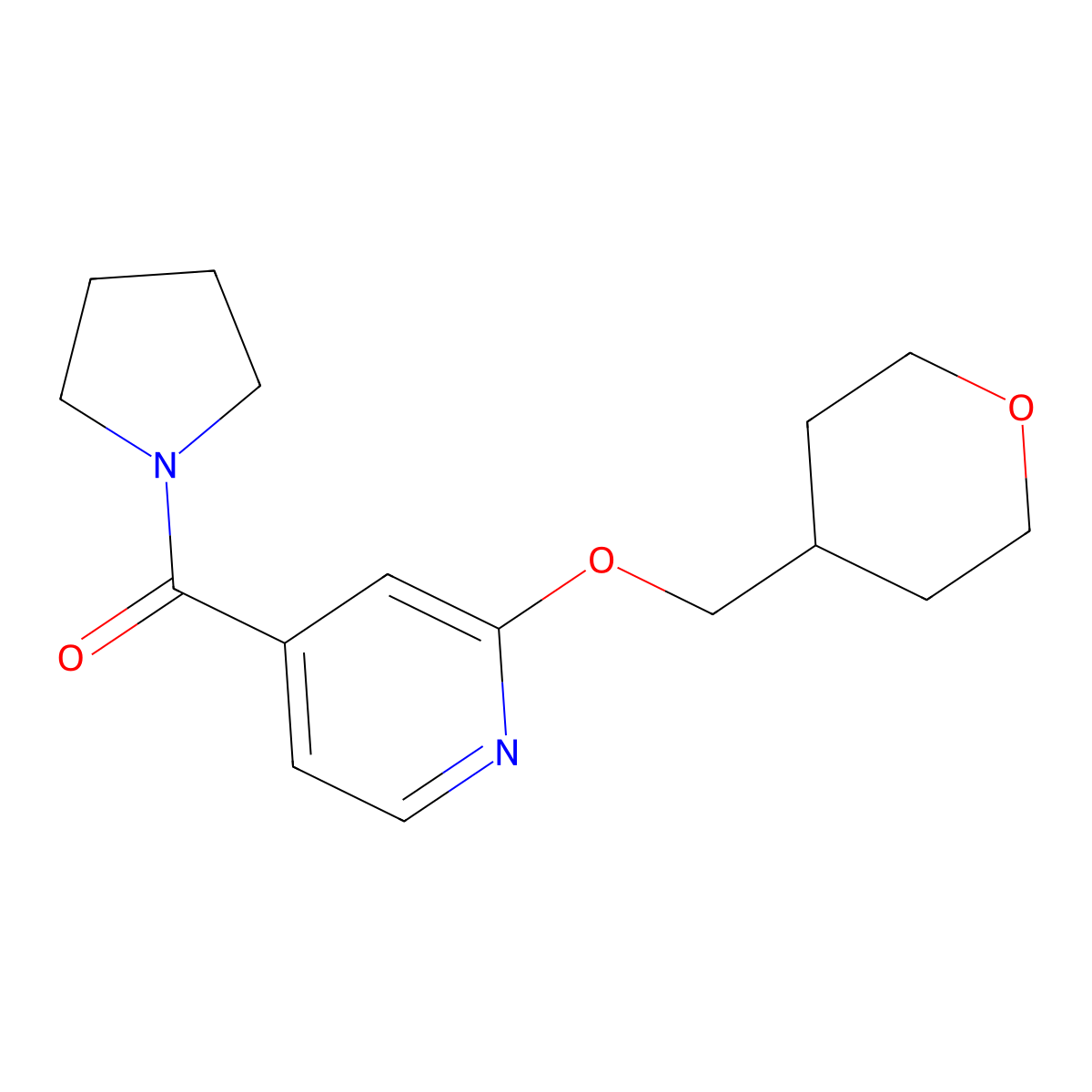 pyrrolidin-1-yl(2-((tetrahydro-2H-pyran-4-yl)methoxy)pyridin-4-yl)methanone molecular structure, CAS 2034449-70-0