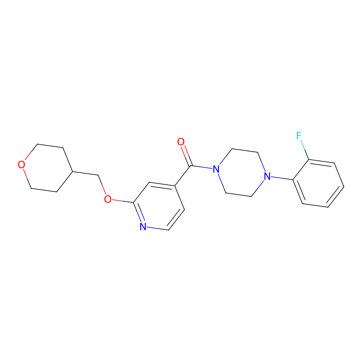 (4-(2-fluorophenyl)piperazin-1-yl)(2-((tetrahydro-2H-pyran-4-yl)methoxy)pyridin-4-yl)methanone molecular structure, CAS 2034449-73-3