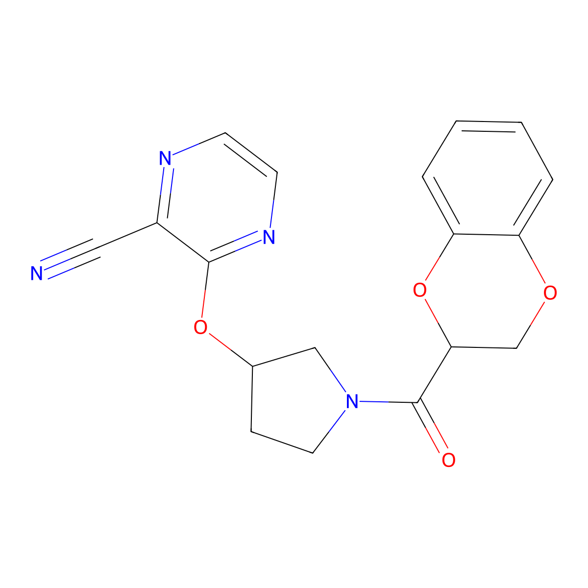 3-((1-(2,3-Dihydrobenzo[b][1,4]dioxine-2-carbonyl)pyrrolidin-3-yl)oxy)pyrazine-2-carbonitrile molecular structure, CAS 2034449-76-6
