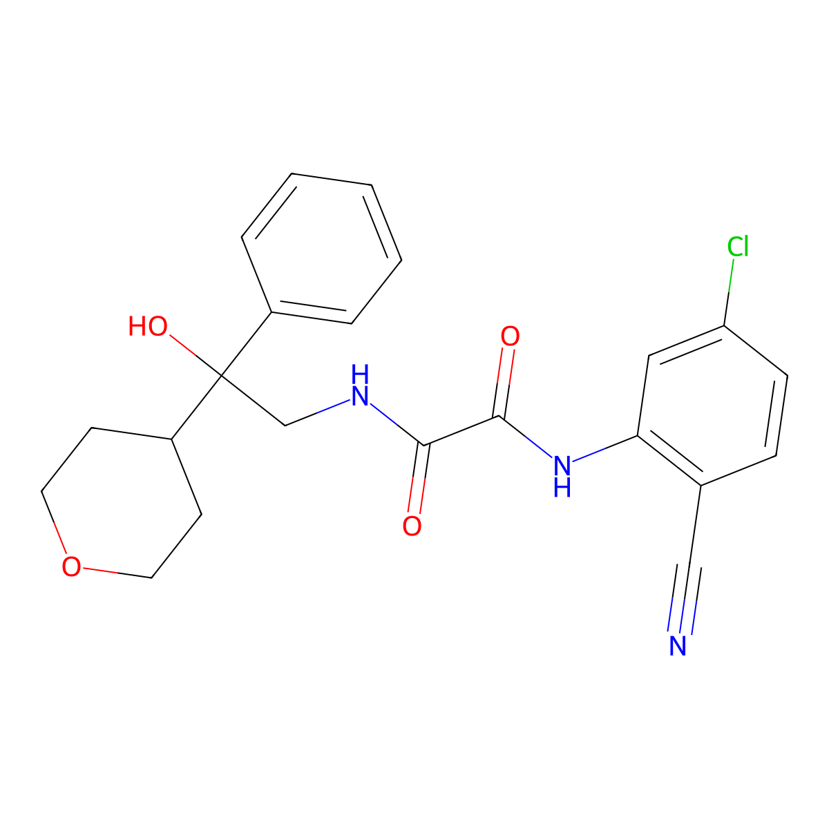 N1-(5-chloro-2-cyanophenyl)-N2-(2-hydroxy-2-phenyl-2-(tetrahydro-2H-pyran-4-yl)ethyl)oxalamide molecular structure, CAS 2034449-77-7