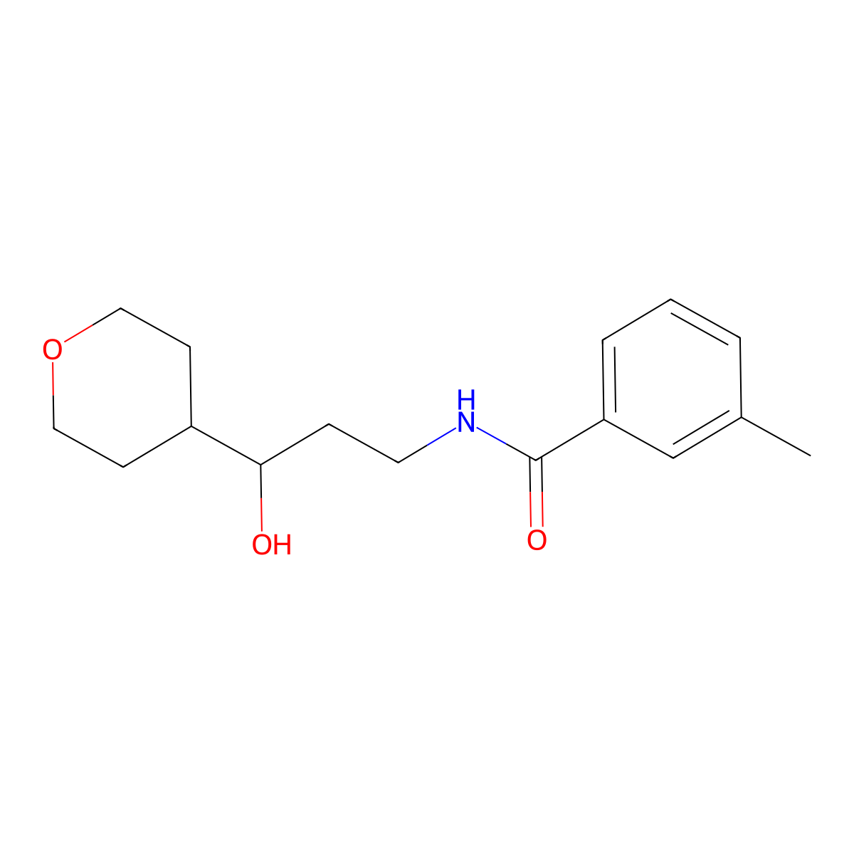 N-[3-hydroxy-3-(oxan-4-yl)propyl]-3-methylbenzamide molecular structure, CAS 2034449-81-3