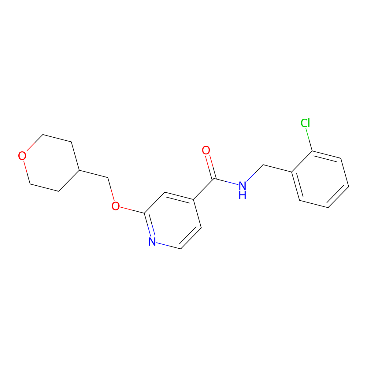 N-(2-chlorobenzyl)-2-((tetrahydro-2H-pyran-4-yl)methoxy)isonicotinamide molecular structure, CAS 2034449-84-6